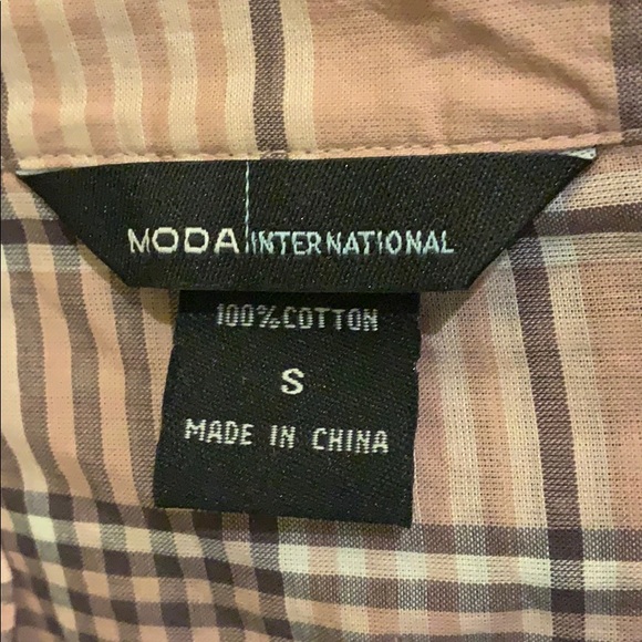 Moda International Button Plaid Top Pink Small - Picture 3 of 3